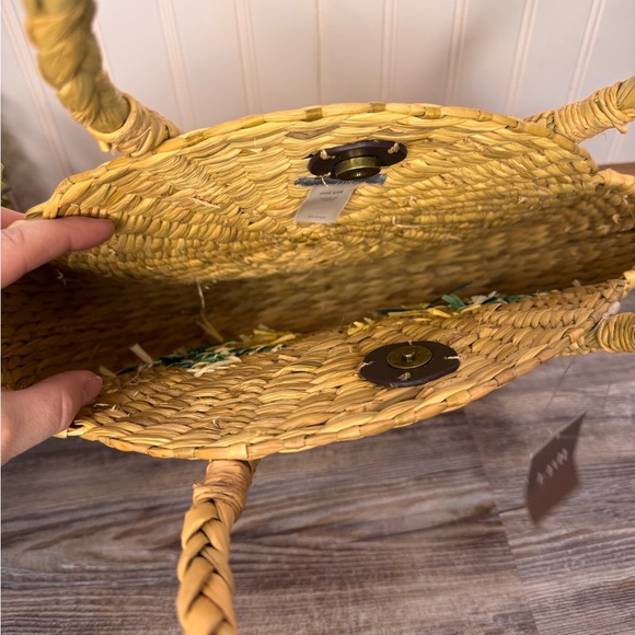 J Jill Lemon Braided Market Woven Rattan Basket Circle Round Purse Handbag NWT - Picture 6 of 10